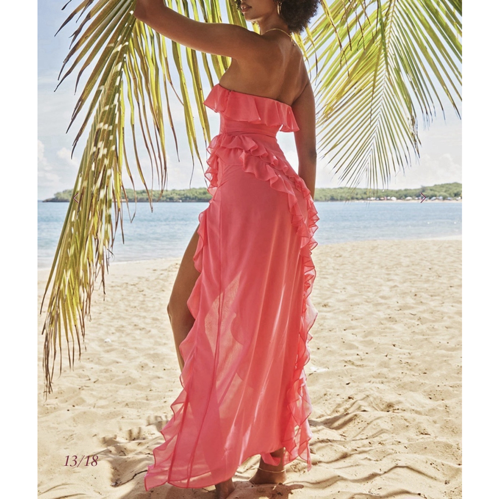 NWT HOUSE OF CB Sarina Ruffle Strapless Maxi Dress Size:L MSRP:$239 - Picture 10 of 11